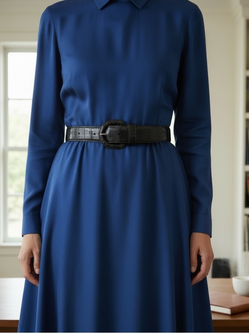 Donna Karan Genuine Caiman Crocodile Leather Belt in Black